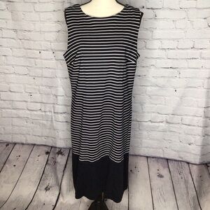 Talbots Factory Black and White Striped Sleeveless Shift Dress Large